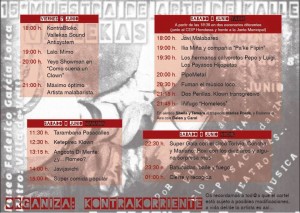Cartel de las actividades de la XV Muestra de Arte de Kalle del Pueblo de Vallekas