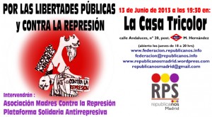 Cartel de difusión del evento "Por las libertades públicas y contra la represión"