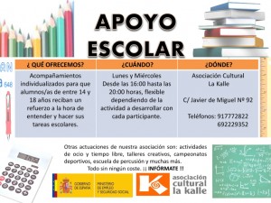 Cartel informativo de "Apoyo escolar"