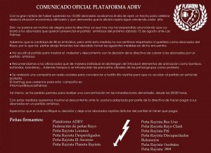 Comunicado de la Plataforma ADRV