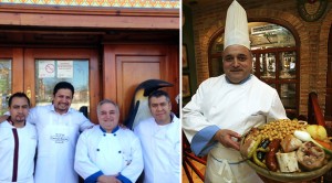Antonio Cosmen con varios Chefs internacionales en la puerta de su restaurante