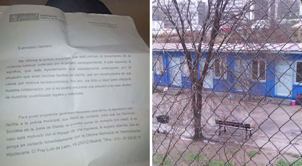 Carta recibida por Halima y casa prefabricada ofrecida en Fuencarral