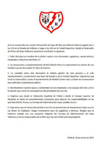 Comunicado de la Federación de Peñas del Rayo Vallecano