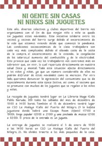 Comunicado 'NI GENTE SIN CASA, NI NIÑXS SIN JUGUETE'