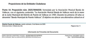 Proposición 2025/0046030 Punto 14 en la JMD de Puente de Vallecas